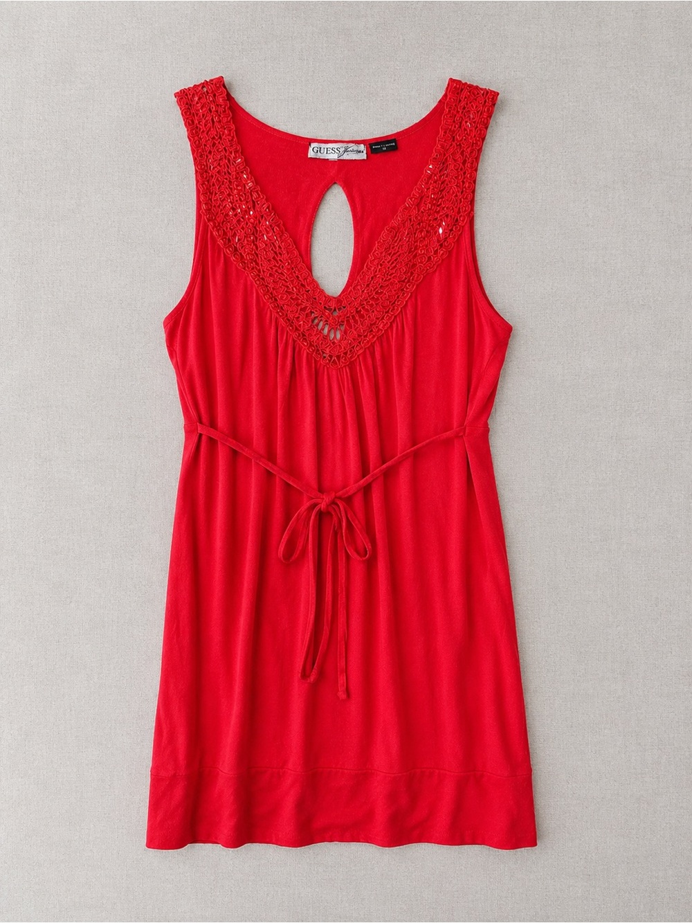 Y2K Guess Red Crochet Beaded V-Neck Tie-Waist Top